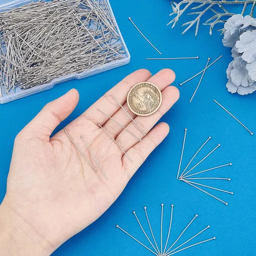 Miniatura 5 de PH PandaHall 500 pines de cabeza de bola de acero inoxidable 304 de 1.575 pulgadas, 21 horquillas flexibles para aretes, colgantes, pulseras