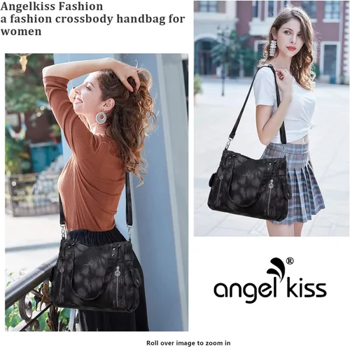 Miniatura 2 de Angel Kiss Bolsos para mujer con tiras en la parte superior, bolso estilo Hobo, bolsas de hombro espaciosas y casuales, cartera estilo Tote de PU