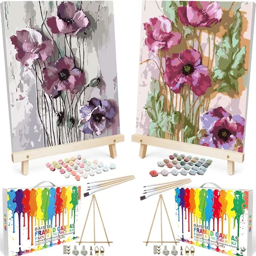 Miniatura 8 de BAISITE Kit de pintura por números para adultos principiantes, 12 pulgadas de ancho x 16 pulgadas de largo, paquete de 2 lienzos para kits