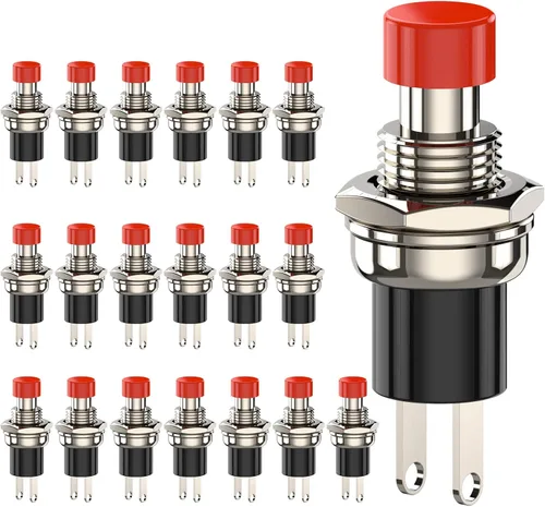 Miniatura 11 de Interruptor de botón momentáneo, 1A 250VAC SPST Mini interruptores de botón cerrado normal (NC) tapa negra y roja - 20 piezas