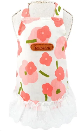Miniatura 5 de SMALLLEE_LUCKY_STORE Lindo vestido floral de algodón con correa de algodón para mascotas, vestido de verano para perros pequeños, gatos, niñas