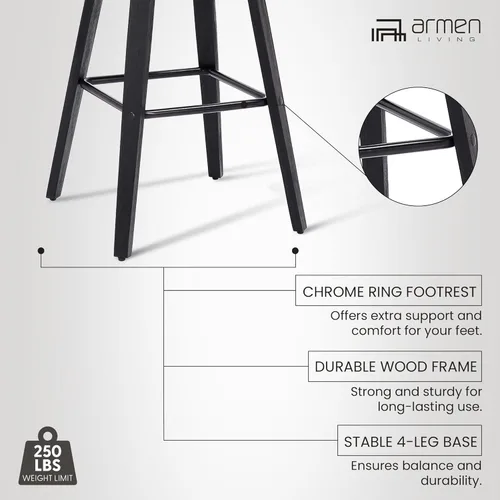 Miniatura 13 de Armen Living Tyler - Taburete giratorio de piel sintética gris y madera negra de 26 pulgadas de altura de mostrador Gris / Negro