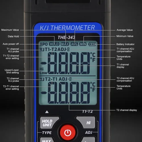Miniatura 5 de Termómetro de termopar digital tipo K/J con termopar tipo 4 K, termómetro HVAC con alarma y compensación de adj, medidor de temperatura -328°F ~