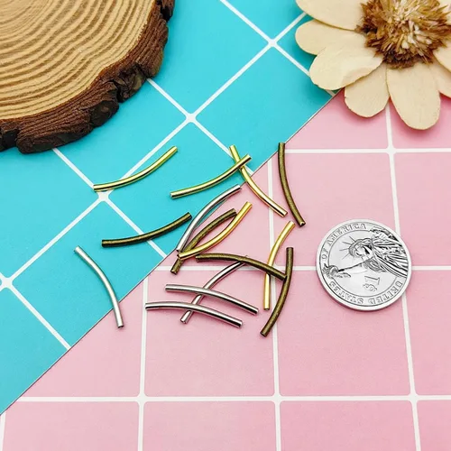 Miniatura 7 de 300 cuentas espaciadoras curvadas de tubo de fideos, cuentas de tubo curvado de 0.98 pulgadas de largo, cuentas de tubo de latón, cuentas sueltas