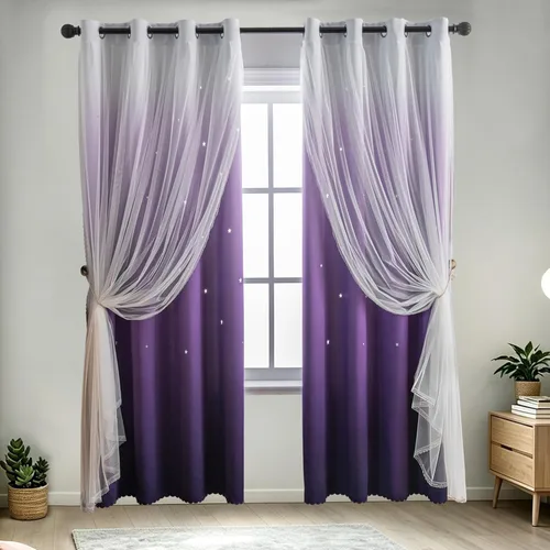 Miniatura 4 de indistar Cortinas opacas con recortes de estrellas para dormitorio de niña, cortinas de oscurecimiento de habitación y cortinas para habitación