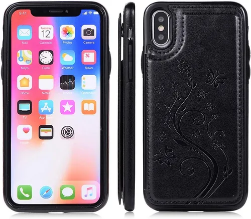 Miniatura 4 de Funda de teléfono para iPhone Xs X 10 10s con protector de pantalla de vidrio templado, tarjetero con soporte para tarjetero, funda de cuero