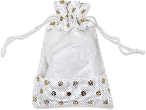 Miniatura 2 de The Display Guys - Paquete de 12 bolsas de regalo medianas de lino y organza con cordones (5 x 7 pulgadas, lunares blancos y dorados) – Bolsa