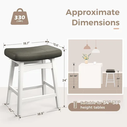 Miniatura 2 de MAISON ARTS - Juego de 4 taburetes de bar blancos de altura de mostrador para encimera de cocina con patas de madera maciza y asiento de cuero Cojín