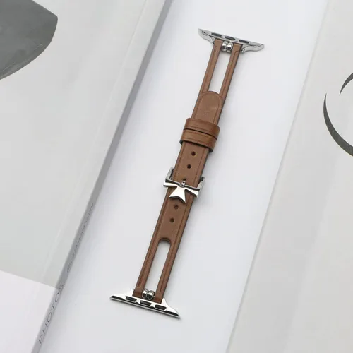 Miniatura 4 de Slim Leather Band Compatible with Apple Watch Band 38mm 40mm 41mm 42mm 44mm 45mm 46mm 49mm Women, Soft Iwatch Band Unique Breathable Replacement