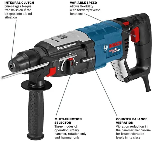 Miniatura 3 de BOSCH GBH2-28L 1-1/8" SDS-plus Bulldog Xtreme Max Martillo giratorio y 6 piezas SDS-plus Juego de brocas comerciales de mampostería SDS-plus
