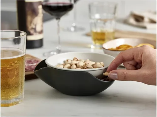 Miniatura 3 de Joseph Joseph Cuenco doble para servir pistacho y aperitivos con compartimento para desechos de alimentos, sin BPA, color gris