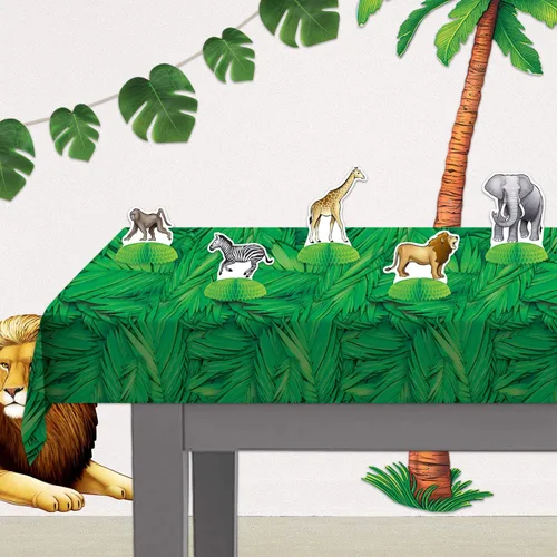 Miniatura 5 de Beistle Manteles de hoja de palma, 54 x 108 pulgadas, 2 piezas, mantel de plástico, decoraciones de fiesta hawaiana, mantel tropical de selva