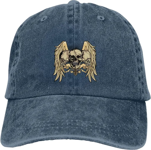 Miniatura 9 de Cowboy Hat Trendy Hats for Man and Women Djustable Four Season Outdoor Baseball Cap of Hell Skull with Angel Navy Blue