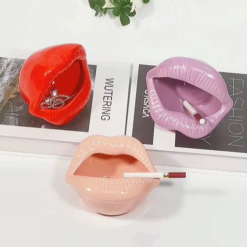Miniatura 4 de Queenbox Ceniceros de cigarrillos de cerámica creativos con estilo de labios decoraciones caseras de moda