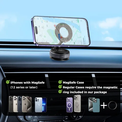 Miniatura 6 de Soporte magnético de vacío para teléfono Magsafe ajustable de 360° para automóvil, compatible con todos los dispositivos inteligentes