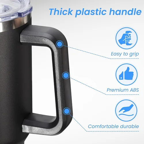 Miniatura 4 de DOMICARE Vaso de 40 oz con asa y pajita, vaso de acero inoxidable con tapa y pajita, reutilizable, aislado al vacío, taza para café de viaje