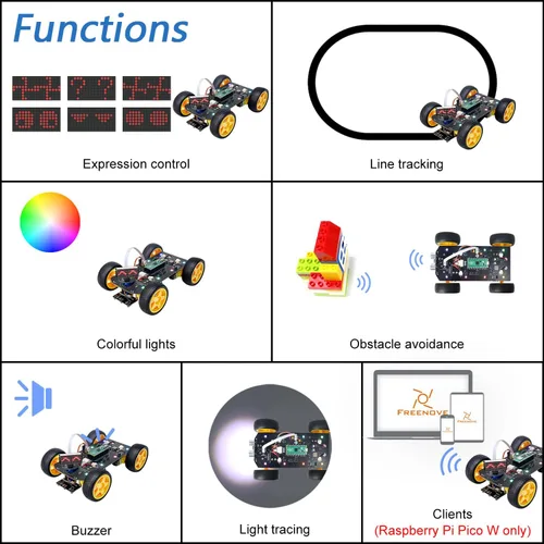Miniatura 3 de Freenove Kit de coche 4WD para Raspberry Pi Pico (incluido) (compatible con Arduino IDE), expresiones de matriz de puntos, prevención de obstáculos