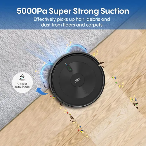 Miniatura 3 de Robot aspiradora y trapeador: aspiradora robótica 3 en 1 de 5000 Pa con navegación inteligente, control de Alexa y aplicación, limpieza de horarios