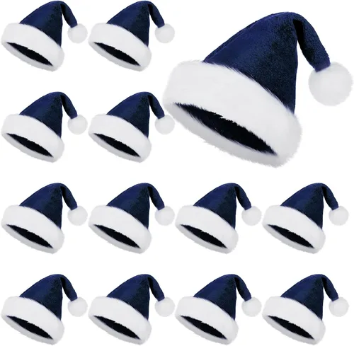 SATINIOR Paquete de 12 Sombreros de Papá Noel de Felpa Gorro de Papá Noel de Navidad para Obsequios de Fiesta Navideña para Mujeres, Hombres y