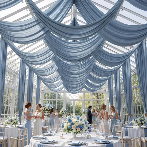 Miniatura 22 de 2 paneles de cortinas de techo beige de 5 x 30 pies para fiestas de boda – 30 pies extra largas de poliéster grueso sin arrugas, decoración