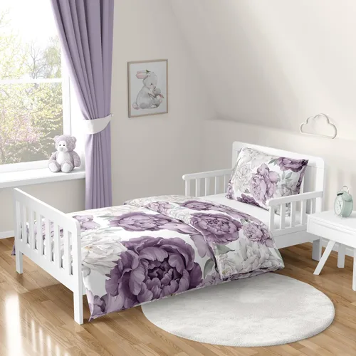 Miniatura 9 de Sweet Jojo Designs Juego de ropa de cama de 5 piezas de edredón, funda y sábanas con diseño de lunares y flores de rosa Acuarela rosa y gris