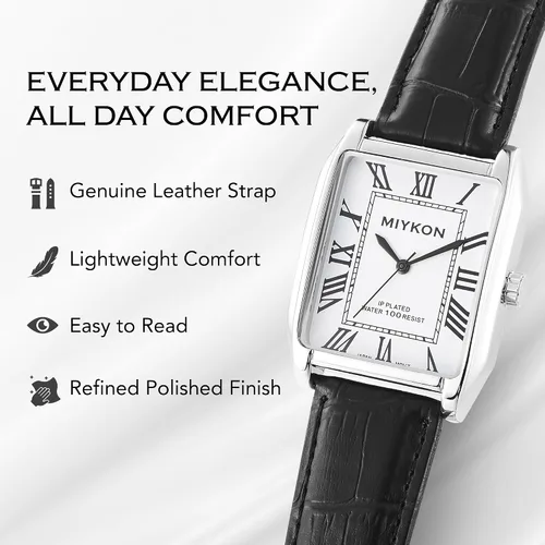 Miniatura 2 de Miykon Vintage Watches for Men Classic Tank Square Analog Watch with Genuine Leather Wrist Strap, Mens Dress Watches Japanese Quartz, Waterproof