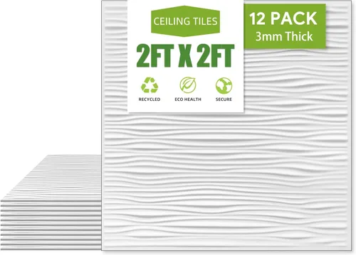 Azulejos de techo Drifts de 2 x 2 pies – Clasificados contra incendios, impermeables, reutilizables, PVC de alta calidad, no se hunden ni se rompen,