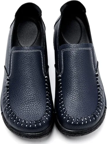 Miniatura 21 de UZB Mocasines de cuero sin cordones para mujer, cómodos zapatos de plataforma casuales