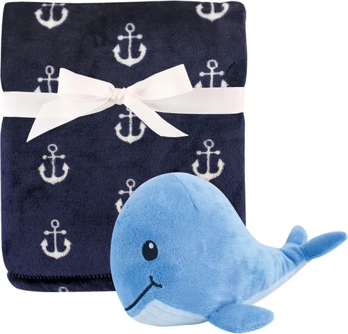 Hudson Baby Manta unisex de felpa para bebé con juguete, ballena de ancla, talla única