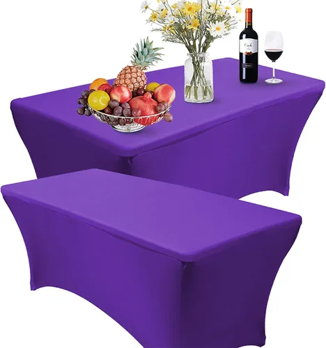 Miniatura 12 de Reliancer Mantel rectangular de elastano ajustado a la mesa para fiestas al aire libre, exhibición, DJ, banquetes, comerciantes, recepción de boda