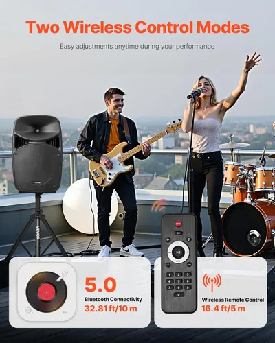 Miniatura 4 de VEVOR Sistema PA portátil, alimentado por 2000 W (PMPO), sistema de sonido con mezclador de 3 canales, altavoces duales, Bluetooth inalámbrico