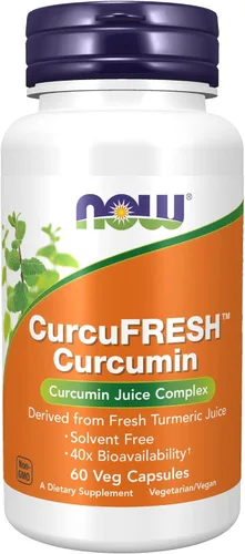NOW Suplementos, CurcuFRESH™ Curcumina, derivado del jugo de cúrcuma fresco, complejo de jugo de curcumina, 60 cápsulas vegetales
