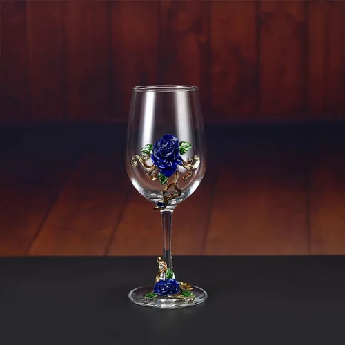 Miniatura 4 de jessie Copa de vino pintada a mano con flores esmaltadas, copa de vino de ginebra para cumpleaños, día de la madre, regalos (1 azul + caja de regalo)