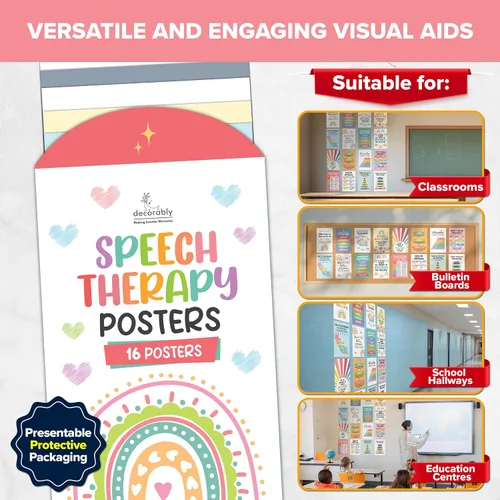 Miniatura 8 de Decorably 16 carteles de terapia del habla para aula, 11 x 17 pulgadas, decoración escolar educativa laminada mate – pasillos, tablones de anuncios