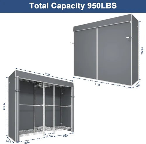 Miniatura 2 de Ulif E12C Sistema Organizador de Armario de Servicio Pesado, Percheros de Ropa Independientes para Colgar Ropa, Perchero Ajustable de 71" An x 16