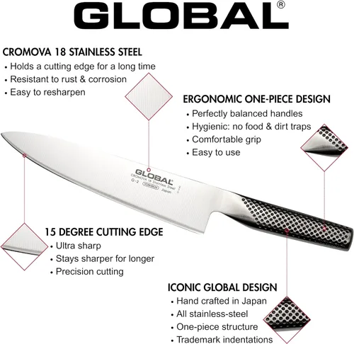 Miniatura 8 de Global Cuchillo para carne de 6 1/4 pulgadas, acero inoxidable japonés ligero, borde afilado, fabricado en Japón, G-12