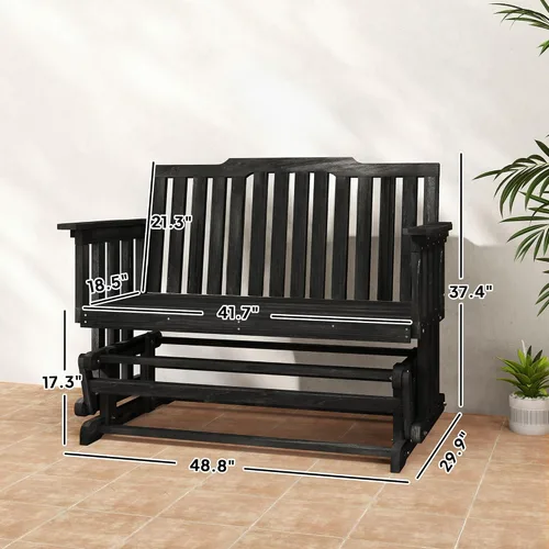 Miniatura 3 de Outsunny Banco de columpio para patio para 2 personas con diseño de secado rápido y reposabrazos anchos, mecedora de madera para patio trasero, Negro