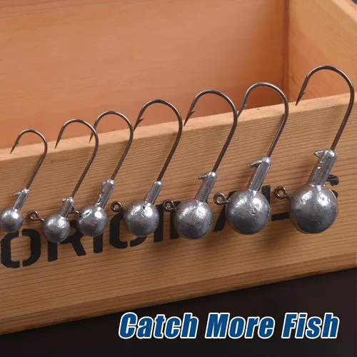 Miniatura 6 de Juego de ganchos de cabeza de plantilla de pesca sin pintar, cabezas de plantilla de bolas redondas, varios señuelos de pesca, anzuelos de Kit de 50