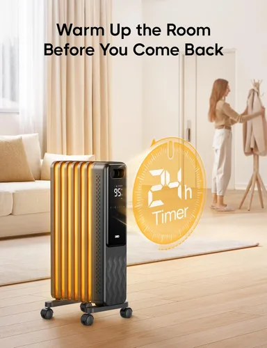 Miniatura 7 de DREO Radiador lleno de aceite, calentadores radiantes eléctricos para uso en interiores, habitación grande con control remoto, bloqueo infantil, 4