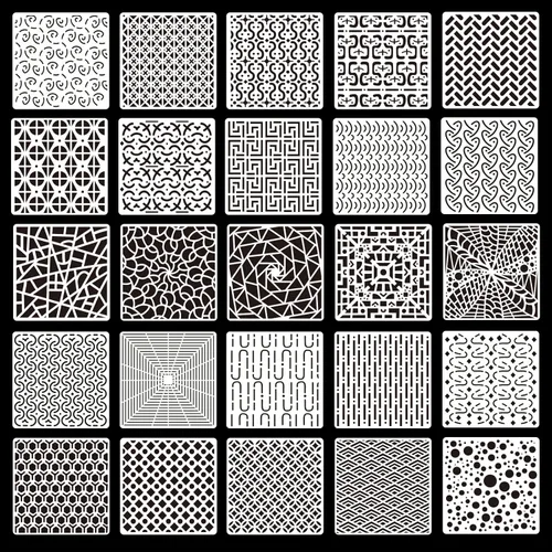 25 plantillas geométricas mixtas, plantillas de pintura huecas, plantillas de dibujo de plástico, plantillas de arte reutilizables, plantillas de