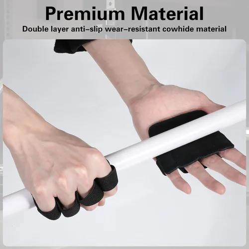 Miniatura 6 de Guantes de gimnasio para hombre para levantamiento de pesas, guantes de cuero de cuatro dedos, guantes antideslizantes para levantamiento de pesas