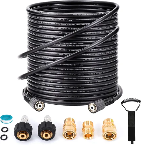 Manguera de lavadora a presión de 100 pies 1/4", 4000 PSI resistente a torceduras de alta presión con rosca M22 de 14 mm, manguera de extensión