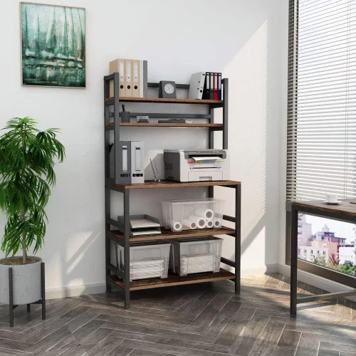 Miniatura 4 de Tribesigns Estante para hornear de cocina de 5 niveles con gabinete, soporte industrial para horno de microondas, organizador de almacenamiento