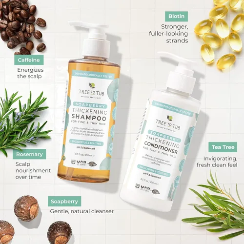 Miniatura 5 de Tree To Tub Juego de champú y acondicionador de biotina voluminizadora, cafeína activadora para un cabello más completo, champú y acondicionador