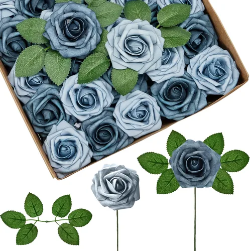 Miniatura 29 de InnoGear Flores artificiales, 100 rosas falsas de espuma blanca a granel con tallos para decoración, ramos de boda, centros de mesa, despedida