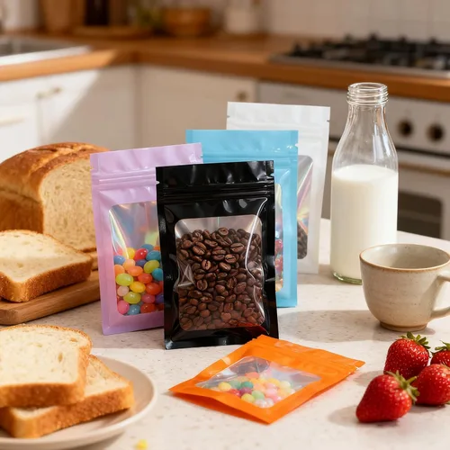 Miniatura 7 de 300 bolsas holográficas de Mylar a granel, bolsas resellables a prueba de olores con ventana transparente, bolsa de aluminio para pequeñas empresas