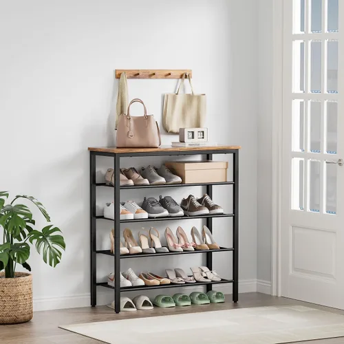 Miniatura 7 de Zapatero organizador de 5 niveles con 4 estantes de malla metálica para 15-20 pares, zapateros de pie independiente, para entrada, pasillo, armario