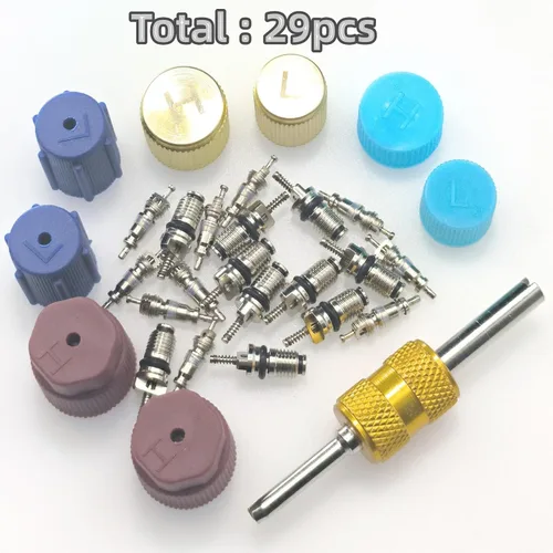 Miniatura 5 de Kit de núcleo de válvula de aire acondicionado, juego de tapas y núcleos de válvula, núcleo de válvulas de CA para automóvil y HVAC con tapas