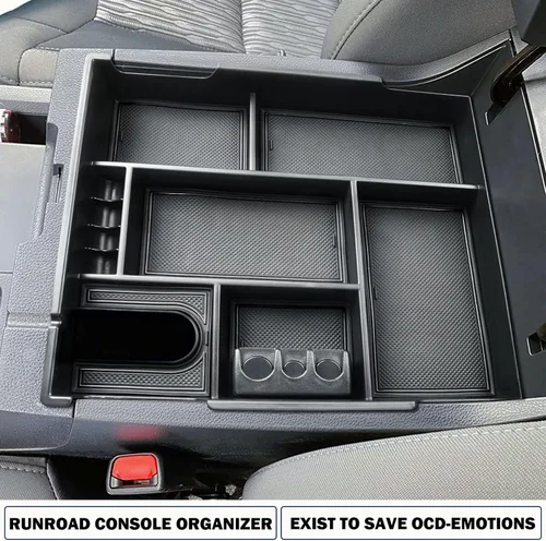 Miniatura 6 de RUNROAD Organizador de Consola Central Bandeja de Cobertura Completa Compatible con Toyota Tundra 2014-2020 2021 Accesorios, Soporte de Monedas ABS