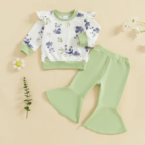 Miniatura 44 de Kaipiclos Ropa occidental para bebé niña, con lindo estampado con volantes, manga larga, pantalones para otoño e invierno, trajes de vaquera